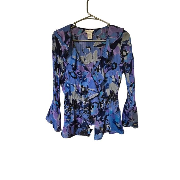 Bethany M/M Relaxed Blue/ Purple Floral Pleated Flounce Y2K Fairycore In Bloom - Picture 3 of 5